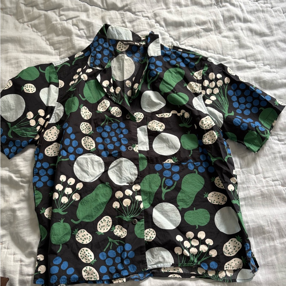 Marimekko x Uniqlo black and Green Graphic Button Down Shirt